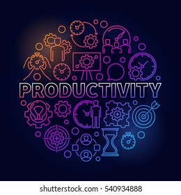 Productivity colorful round illustration. Vector linear business productivity circular sign