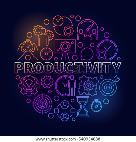 Productivity colorful round illustration. Vector linear business productivity circular sign