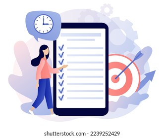 Productivity concept. Discipline, time management, employee performance and self-organization. Effective job planning in smatphone app. Modern flat cartoon style. Vector illustration
