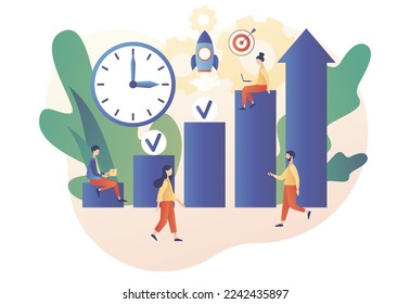 Productivity concept. Discipline, time management, employee performance and self-organization. Effective job planning. Modern flat cartoon style. Vector illustration on white background
