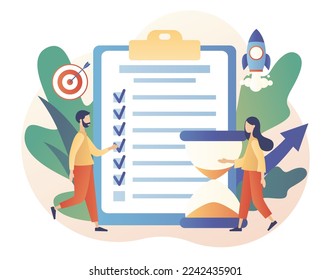 Productivity concept. Discipline, time management, employee performance and self-organization. Effective job planning. Modern flat cartoon style. Vector illustration on white background
