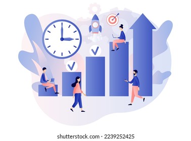 Productivity concept. Effective job planning. Discipline, time management, employee performance and self-organization. Modern flat cartoon style. Vector illustration on white background
