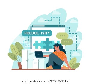Productivity concept. Employee job performance efficiency. Quality and timeliness of work . Project progress, optimization and development. Flat vector illustration