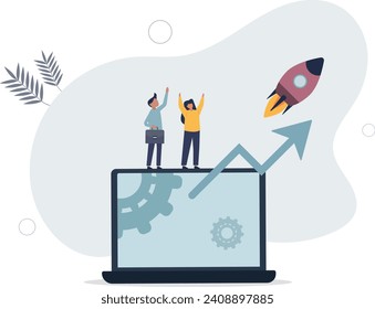 Productivity and effective work with results development.Successful profit raising and business boost with earnings .flat vector illustration.