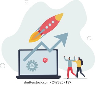 Productivity and effective work with results development.Successful profit raising and business boost with earnings .flat design.illustration with people.