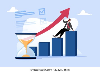 Productivity and efficiency growth with effective work tiny person concept. Successful project deadline reaching with profit because of time planning and quality performance vector illustration.