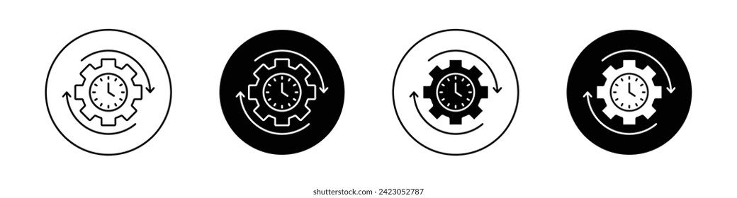 Productivity and Efficiency Icon Set. Effective Production and Cost Vector symbol in a black filled and outlined style. Optimized Performance Sign