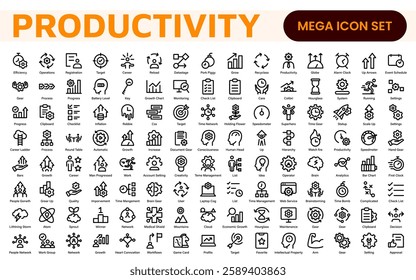 Productivity and Efficiency Icons Collection. Vector Icons for Task Management, Time Optimization, Work Process, and Goal Achievement