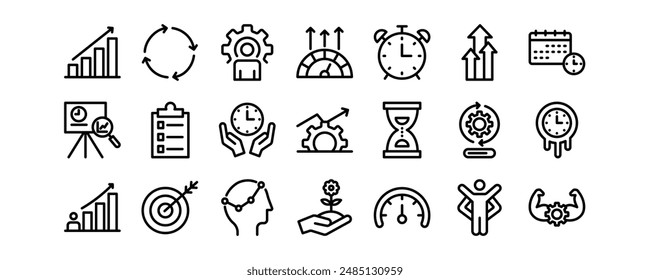 Productivity and efficiency related vector icons set. productivity, optimization, performance, effectiveness, business related vector symbols.