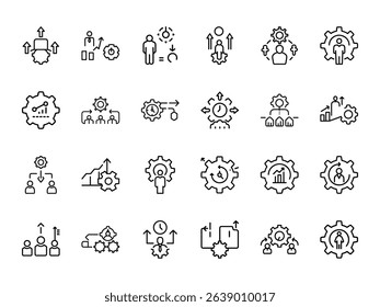 productivity and efficiency tools icon set line art vector illustration