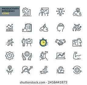 Productivity and Efficiency web icons line style. Collection, business, success, goal, planning, process, performance. Vector illustration. Images produced without the use of any form of AI. software