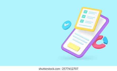 Productivity and efficiency work analyzing smartphone app banner copy space vector illustration. Time management to do list business workflow strategy organization analysis mobile application