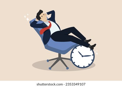 Produktivität und Effizienz bei der Arbeit, Verzögerung bei der Arbeit oder Projektzeitpunkt, bestes Leistungskonzept der Mitarbeiter, intelligenter Geschäftsmann, der auf der Uhr sitzt.