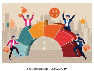 Productivity or employee recognition. Businessman employee with happy stars and awards. Employee Appreciation Day concept. 