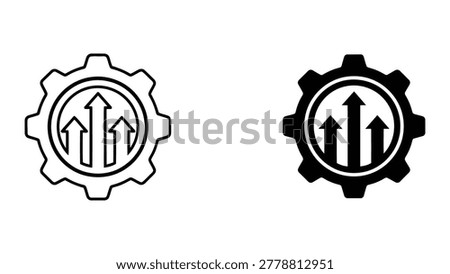 Productivity engine graphic featuring three rising arrows inside mechanical gear for core business growth operational performance improvement and technical efficiency development
