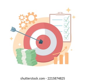 Productivity flat concept vector illustration. Financial goals. Task management. Editable 2D cartoon objects on white for web design. Startup business creative idea for website, mobile, presentation