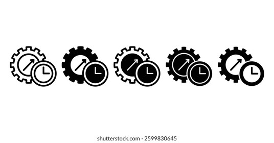 Productivity Gears and Clocks Icons Vector Design Illustration Black White Colors