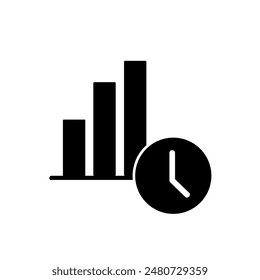 Productivity icon with bar graph and clock isolated on white background.