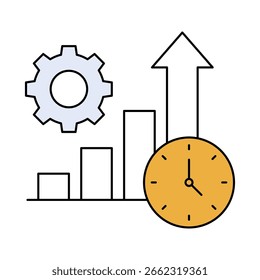 Icono de productividad. Gráfico de Reloj y Barra, Eficiencia y Resultado de Trabajo. Ilustración vectorial.