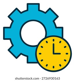 Icono de productividad con un reloj que muestra la hora y una rueda dentada