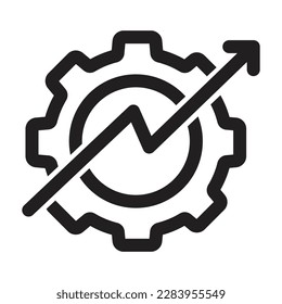 Productivity icon. cogwheel with arrow sign representing increase in performance, production, work process and operation efficiency. efficient capability logo. increase productivity icon. - stock vect