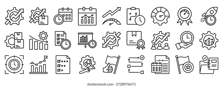 Productivity icon collection. Containing design Task List, Time Management, Deadline, Progress Tracker, Focus	