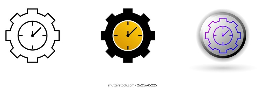 Productivity icon collection, ideal for repair service brands, and design infographics includes three style variations, black line, colored flat design, and modern gradient button icons.