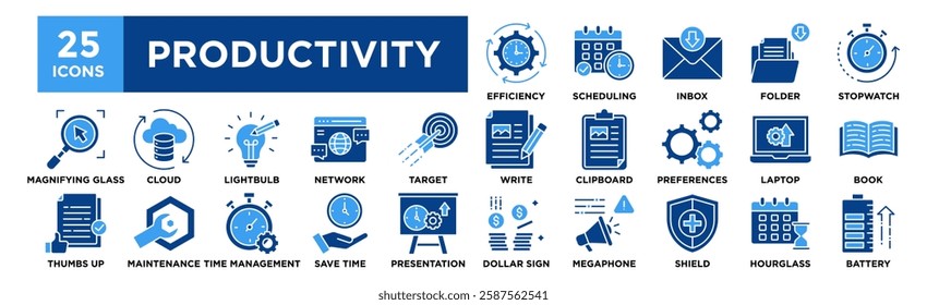 Productivity icon collection set. Containing design business, work, efficiency, strategy, performance, process, success	