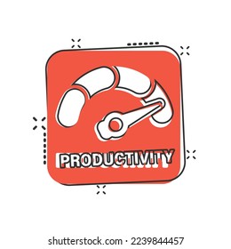 Productivity icon in comic style. Process strategy cartoon vector illustration on isolated background. Seo analytics splash effect sign business concept.
