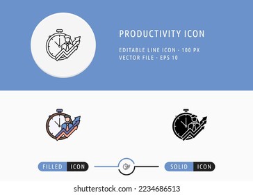 Icono de productividad aislado en fondo blanco. Proceso De Tiempo De Flujo De Trabajo Ilustración De Vector De Material De Símbolo De Línea Delgada Para Aplicación Móvil Y Diseño Web.