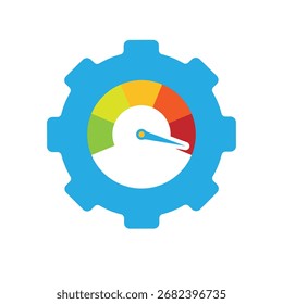 Icono de productividad. Gestión. Engranajes con velocímetro máximo. Oficina, equipo, análisis. estilo de diseño plano.
