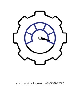 Productivity icon. Management. Gears with maximum speedometer. Office, team, analysis. outline design style.