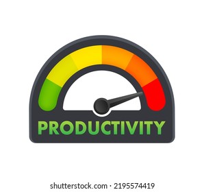 Productivity icon on speedometer. High Productivity meter. Vector stock illustration.