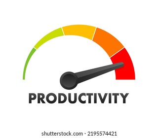 Productivity icon on speedometer. High Productivity meter. Vector stock illustration.