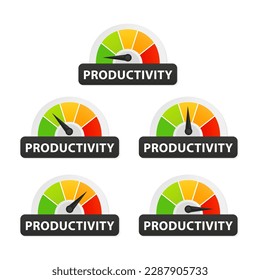 Icono de productividad en velocímetro. Medidor de alta productividad. Medidor de nivel de productividad. Economía y concepto financiero. Aumentar el concepto de productividad con tacómetro. Ilustración del vector