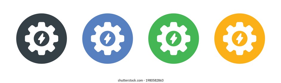 Icono de productividad sobre fondo blanco. Cog con símbolo de potencia de mejora.