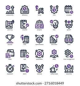 Paquete de iconos de productividad para su Sitio web, móvil, presentación y diseño de logotipos. Icono de productividad con diseño de doble tono. Ilustración gráfica de Vector y trazo editable.