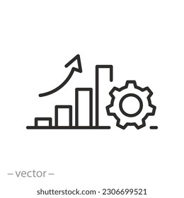 productivity icon, process efficiency, success graph with gear, thin line symbol - editable stroke vector illustration