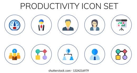 productivity icon set. 10 flat productivity icons.  Collection Of - dashboard, time management, manager, workflow