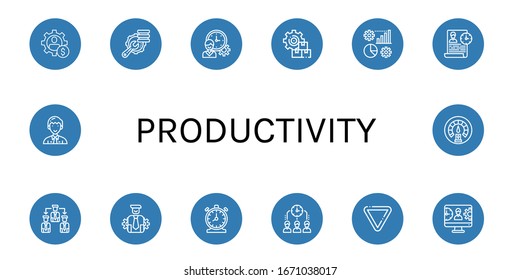 Productivity Icon Set. Collection Of Management, Optimization, Time Management, Manage, Yield, Manager, Dashboard Icons