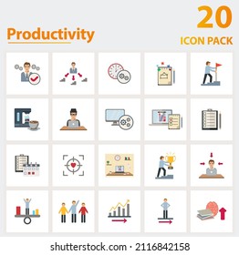 Productivity icon set. Collection of simple elements such as the skill, career choice, time management, automation, work plan, daily tasks, creativity.