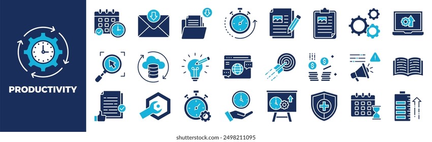 Productivity Icon Set For Design Elements, business, productivity, career, office, technology, work, professional