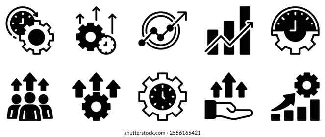 Productivity Icon Set Efficient Solid Style Collection for Task Management and Optimization