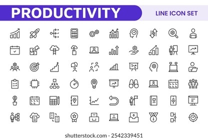 Productivity Icon Set. Modern and inspiring icons designed to enhance efficiency and organization, perfect for productivity apps, task management tools, and workflow solutions.