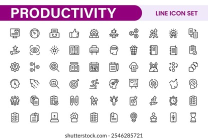 Productivity Icon Set. Modern and inspiring icons designed to enhance efficiency and organization, perfect for productivity apps, task management tools, and workflow solutions.