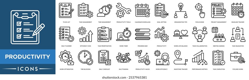 ícone Produtividade. Lista de Tarefas Pendentes, Gerenciamento de Tarefas, Gerenciamento de Tempo, Ferramentas de Produtividade e Agendamento de Calendário