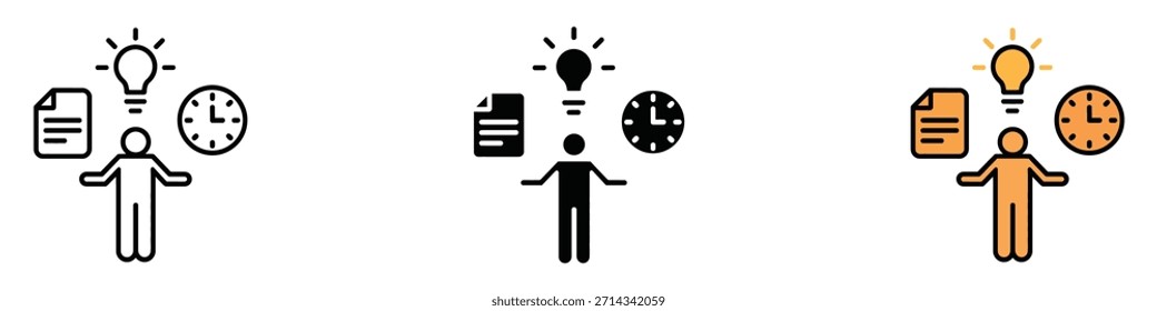Vetor do ícone Produtividade. Habilidades de gerenciamento de tempo e símbolo de pensamento criativo. ilustração vetorial.