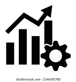 Productivity icon,gear cog with growing graph,analytics logo,vector,neumorphic UI UX white user interface web button.neumorphism.