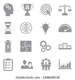Productivity Icons. Gray Flat Design. Vector Illustration. 
