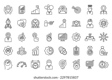 Productivity icons set outline vector. Increase production. Work quality